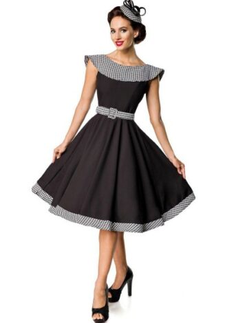 kurzärmeliges Premium Vintage Swing-Kleid – schwarz