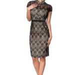 Spitzenkleid mit Stehkragen schwarz/creme
