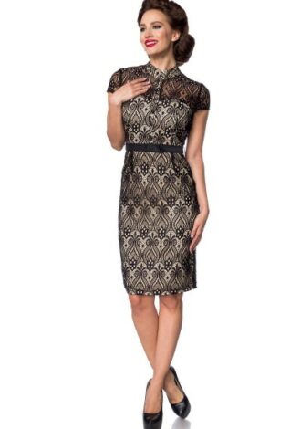 Spitzenkleid mit Stehkragen schwarz/creme