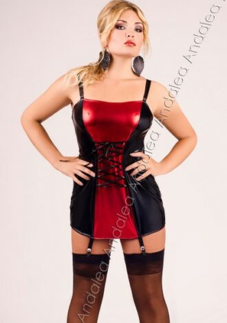 Wet-Look Chemise in schwarz/rot