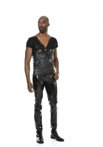 Wetlook Shirt mit Lackschnallen