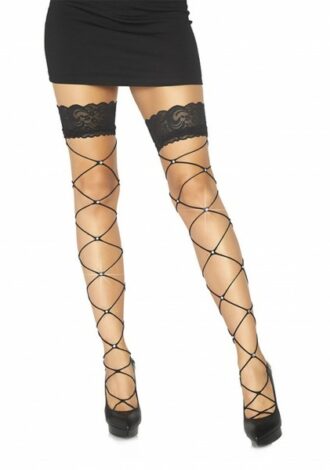 Netzstrümpfe mit Spitze und Strass