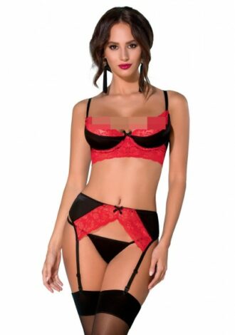 Schwarz-Rotes Dessous Set