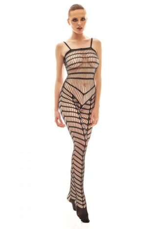 schwarzer Bodystocking aus Netzmaterial mit verstärkten Füßen-Copy
