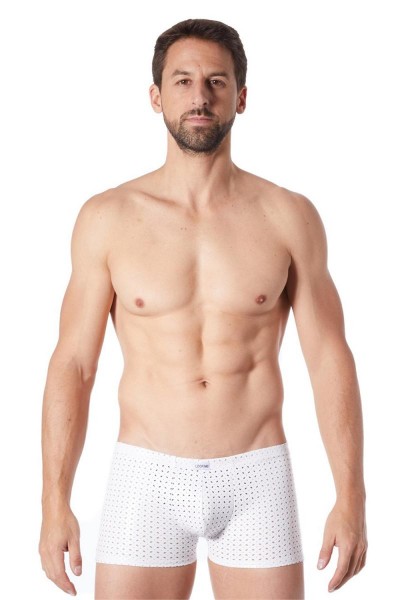 weisse Herrenboxer-Shorts Kunstleder mit Löchern