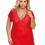 rotes Chemise aus transparentem Tüllmaterial mit Spitze