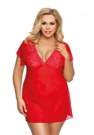 rotes Chemise aus transparentem Tüllmaterial mit Spitze