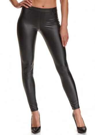 schwarze Leggings in Lederoptik aus elastischem Material