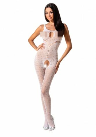 Bodystocking mit vielen offenen Löchern – weiß