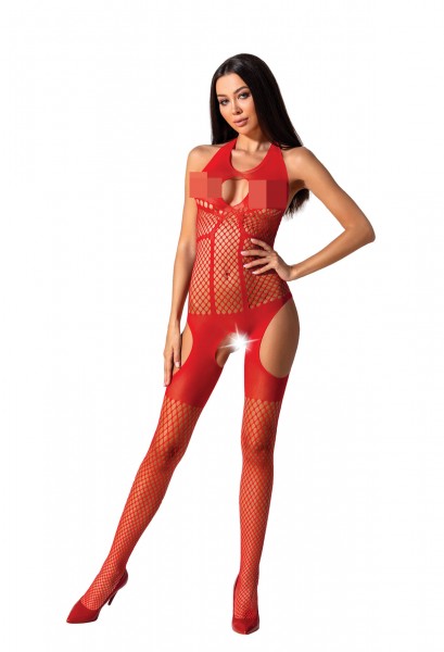 Bodystocking aus blickdichtem sowie löchrigem Netzmaterial - rot
