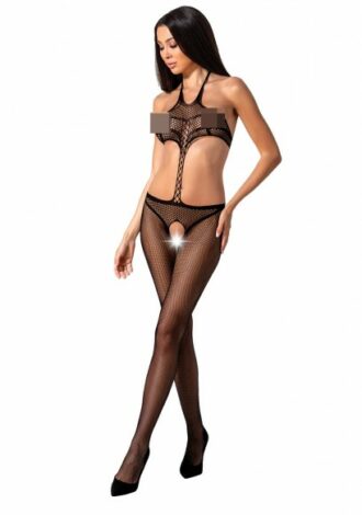 Bodystocking aus elastischem Netzmaterial – schwarz
