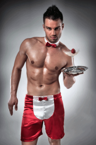 Satin-Shorts mit Fliege – ‚Kellner‘