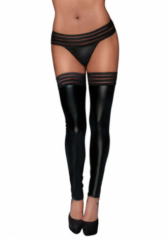 Wetlook-Stockings mit Bänderrand
