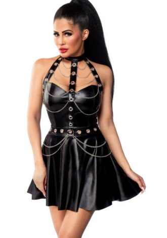 Ausgestelltes Wetlook Kleid mit Herzsausschnitt