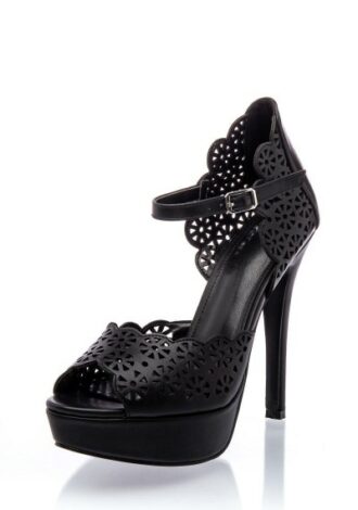 Plateau-Peeptoe-Sandalette mit Kunstlederlochspitze
