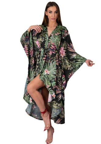 Peignoir mit Blumen- und Pflanzenmuster