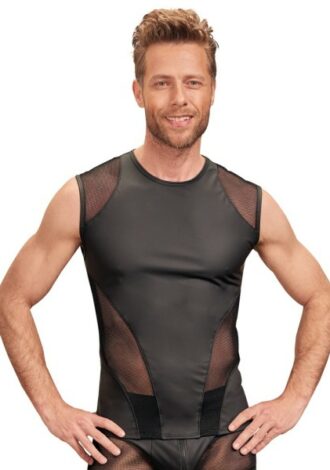 Ärmelloses Shirt im Mattlook mit Netz-Einsätzen