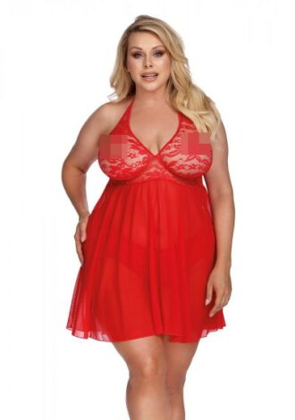 Babydoll aus Chiffon und Spitze – rot