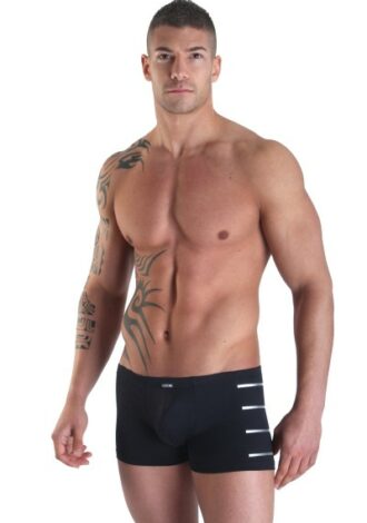 Schwarzer Boxer mit seitlichen Silberstreifen