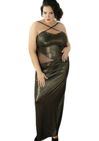 Langes Kleid mit goldenem Schimmer und Einsätzen