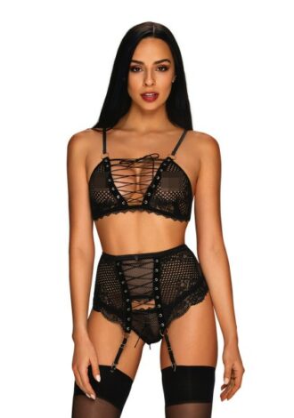 Dessous-Set 3-teilig perforiert schwarz