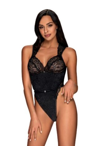 Body aus Spitze mit verstellbarem Träger an der Taille schwarz