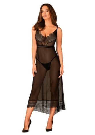 Langes Chemise aus sanftem Material schwarz