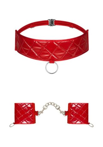 Choker und Handfesseln in gestepptem Stil rot