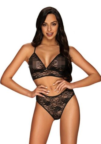 Dessous-Set mit Muster schwarz
