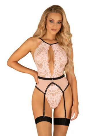 Eleganter Body aus Satin und Mesh pink