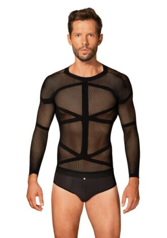 Shirt mit geometrischem Muster langärmlig schwarz