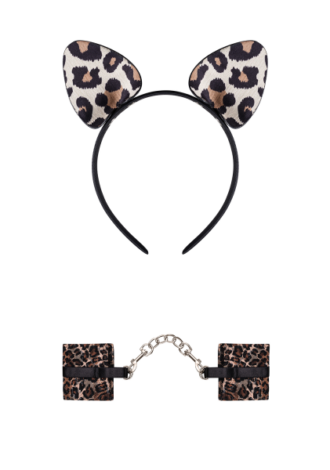 Ohren und Handschellen Set im Leoparden-Look