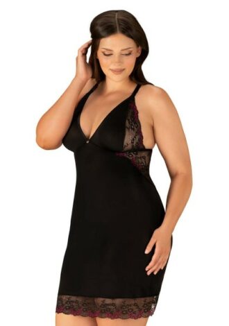 Verführerisches Hemdchen aus blickdichtem Material und zarter Spitze QueenSize