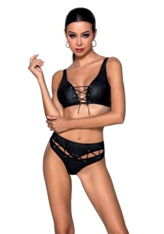 Extravagantes 2-teiliges Set aus lederähnlichem Material und Netz schwarz