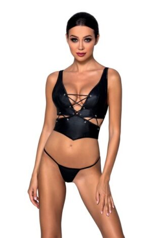 Verführerisches 2-teiliges Set aus lederähnlichem Material schwarz