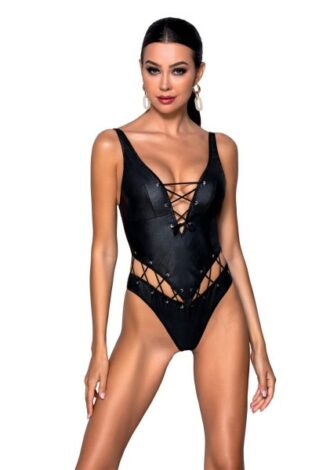 Sexy Stringbody aus lederähnlichem Material schwarz