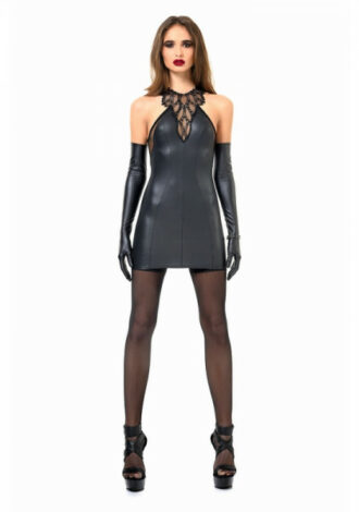 Wetlook Neckholderkleid mit Spitze