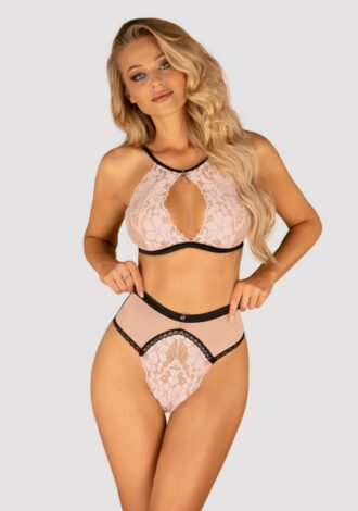 Dessous-Set rosa mit schwarzen Details