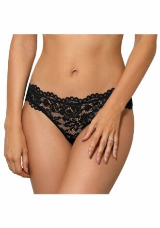 Verführerischer String aus Blütenspitze – schwarz