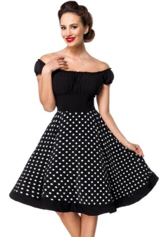 Schulterfreies Swing-Kleid mit weißen Punkten
