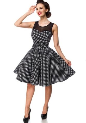 Schulterfreies Swing-Kleid mit Dots – schwarz/weiß