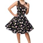 Schulterfreies Swing-Kleid mit Dots - schwarz/rosa