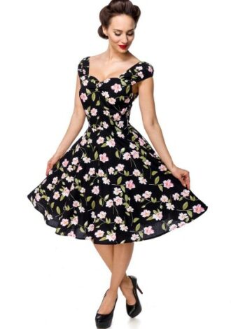 Retrokleid mit Tellerrock und rosafarbenen Blumen