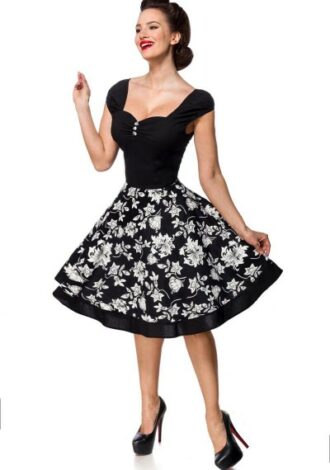 Retrokleid mit Tellerrock mit weißem Blumenmuster