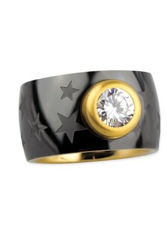 Edelstahlring ‚Sterne‘ mit Zirkonia schwarz-gold