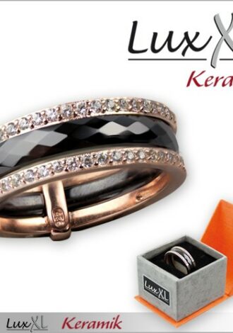 Keramikring schwarz-roségold mit Zirkonia
