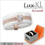 Keramikring weiß-roségold mit großem Zirkonia