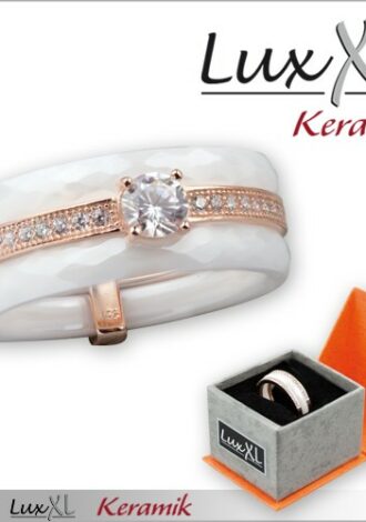 Keramikring weiß-roségold mit großem Zirkonia