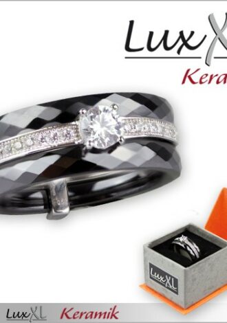 Keramikring schwarz-silber mit großem Zirkonia