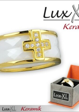 Keramikring weiß-gold mit Zirkonia